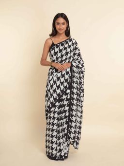 Suta - White Printed Liva Saree