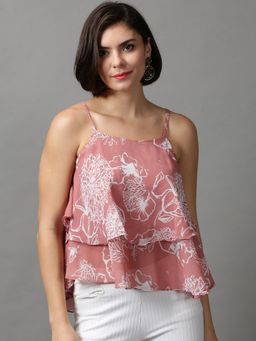 SHOWOFFFF - Women's Shoulder Straps Floral Mauve Styled Back Top