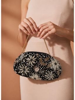 BOXWISH BY BHUMIKA - Black Women Embroidered Clutches with Detachable Chain