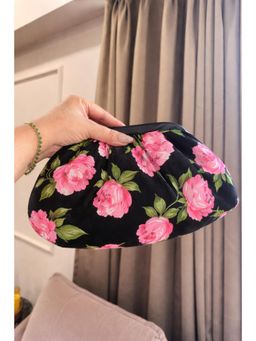 BOXWISH BY BHUMIKA - Black Women Floral Clutches with Detachable Chain