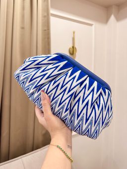 BOXWISH BY BHUMIKA - Blue Jacquard Vibrant Clutch with Detachable Chian for Women