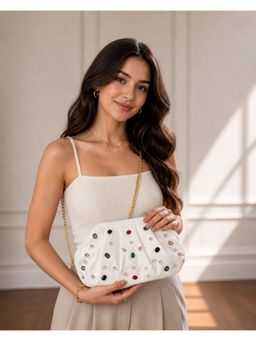 BOXWISH BY BHUMIKA - White Women Embellished Clutches with Detachable Chain