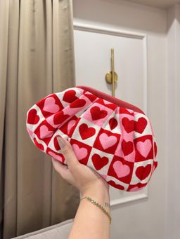 BOXWISH BY BHUMIKA - Red Jacquard Vibrant Clutch with Detachable Chian for Women