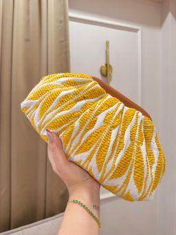 BOXWISH BY BHUMIKA - Yellow Jacquard Vibrant Clutch with Detachable Chian for Women