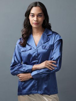 Freehand - Women Blue Regular Fit Solid Collar Neck Shirt