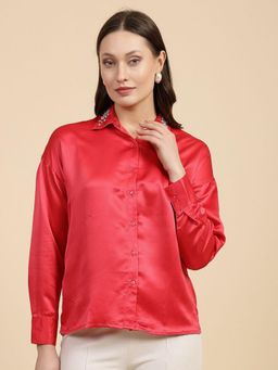 Freehand - Women Red Regular Fit Solid Cutaway Collar Neck Shirt