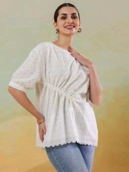 SAY - White Cotton Self Design Top