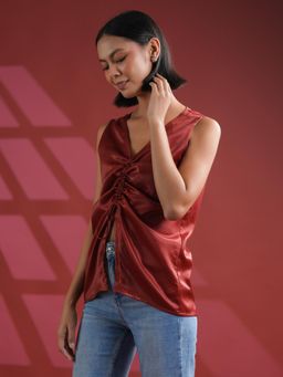SAY - Red Satin Solid Top
