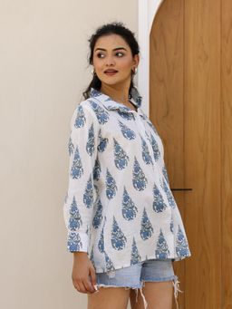 SAY - Women Pure Cotton White Floral Print Shirt