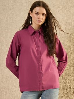 SAY - Pink Solid Cotton Women Shirt