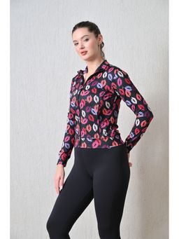 Body Smith - Women Full Sleeves Printed Black Zipper Jacket