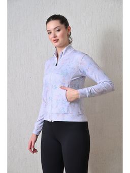 Body Smith - Women Full Sleeves Printed White Zipper Jacket