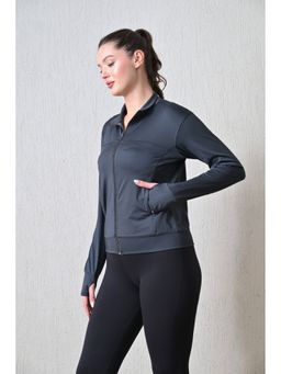 Body Smith - Women Solid Full Sleeves Grey Zipper Jacket