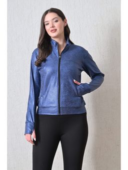 Body Smith - Women Full Sleeves Printed Blue Zipper Jacket
