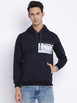 Cantabil - Hooded Printed Navy Blue Casual Sweatshirt