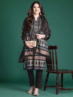 CAYMAN - Floral Regular Pure Wool Kurta with Trousers and with Dupatta