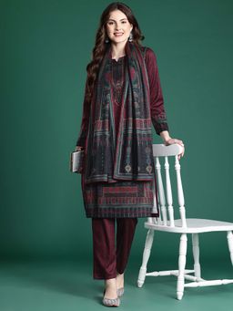 CAYMAN - Woven Design Ethnic Motifs Pure Wool Kurta and Trouser with Dupatta