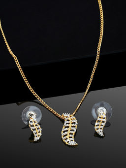 Estele - Gold Plated CZ Leafy Designer Pendant Necklace for Women (Set of 2)