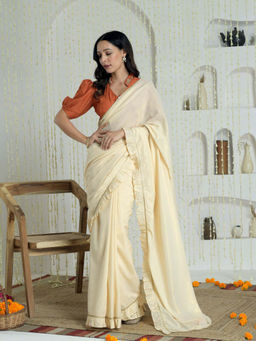 ANECDOTES - Cream Saree with Unstitched Blouse