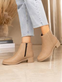 Twenty Dresses by Nykaa Fashion - Women Solid Heeled Beige Chelsea Boots
