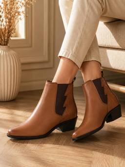 Twenty Dresses by Nykaa Fashion - Women Solid Heeled Tan Chelsea Boots