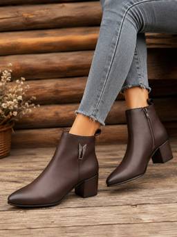 Twenty Dresses by Nykaa Fashion - Women Solid Heeled Brown Chelsea Boots