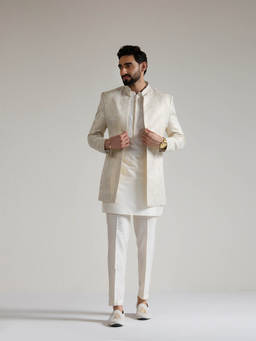 KISAH - Off White Kurta With Sherwani and Trouser