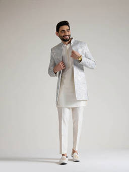 KISAH - Light Blue Indo Western Kurta With Sherwani and Trouser