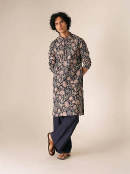 KISAH - Navy Blue Floral Kurta With Trouser