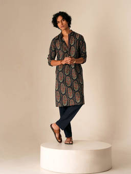 KISAH - Navy Blue Printed Kurta With Trouser