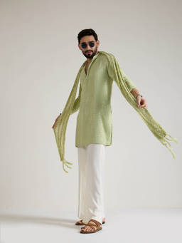 KISAH - Green Embroidered Kurta with Trouser and Dupatta