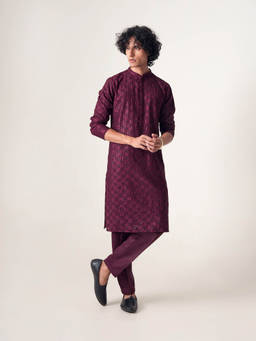 KISAH - Wine Embroidered Kurta With Trouser