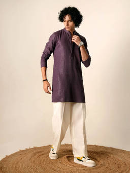 KISAH - Purple Embroidered Kurta With Trouser