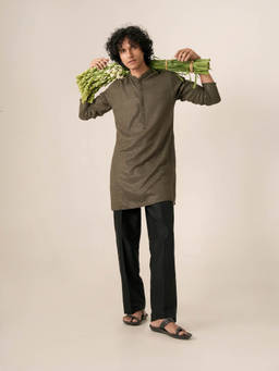 KISAH - Olive Embroidered Kurta With Trouser