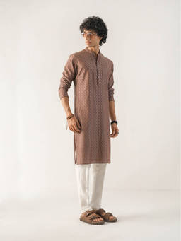 KISAH - Brown Textured Kurta With Trouser