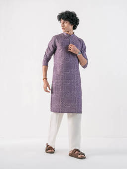 KISAH - Purple Geometric Kurta With Trouser
