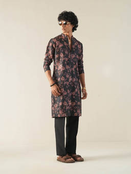 KISAH - Black Floral Kurta With Trouser