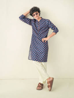 KISAH - Navy Blue Floral Kurta With Trouser