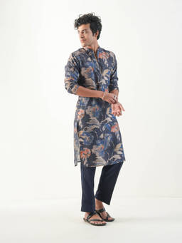 KISAH - Navy Blue Floral Kurta With Trouser