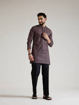 KISAH - Black Geometric Kurta With Trouser