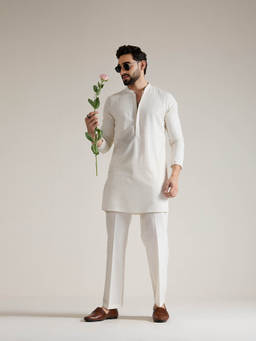 KISAH - White Embroidered Kurta With Trouser