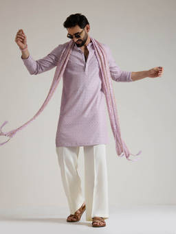 KISAH - Lavender Self Design Kurta with Trouser and Dupatta