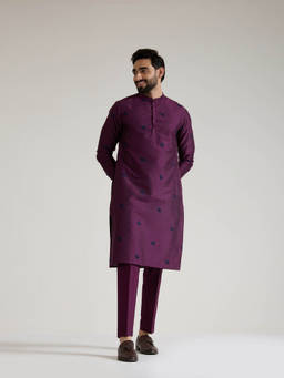 KISAH - Wine Embroidered Kurta With Trouser
