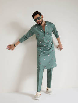 KISAH - Green Embroidered Kurta With Trouser