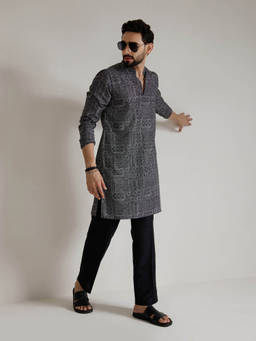 KISAH - Black Geometric Kurta With Trouser
