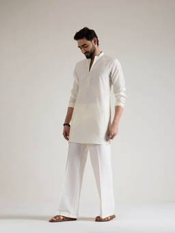 KISAH - White Printed Kurta With Trouser
