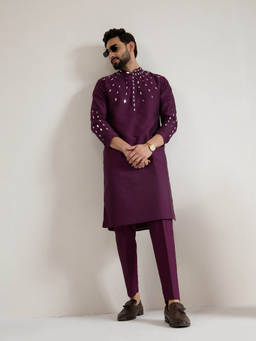 KISAH - Purple Mirror Work Kurta With Trouser