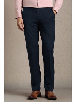 Louis Philippe - Men Navy Solid Flat Front Formal Trousers