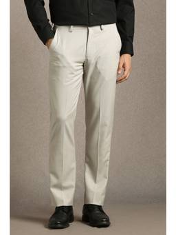 Louis Philippe - Men White Textured Flat Front Formal Trousers