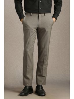 Louis Philippe - Men Grey Textured Flat Front Formal Trousers